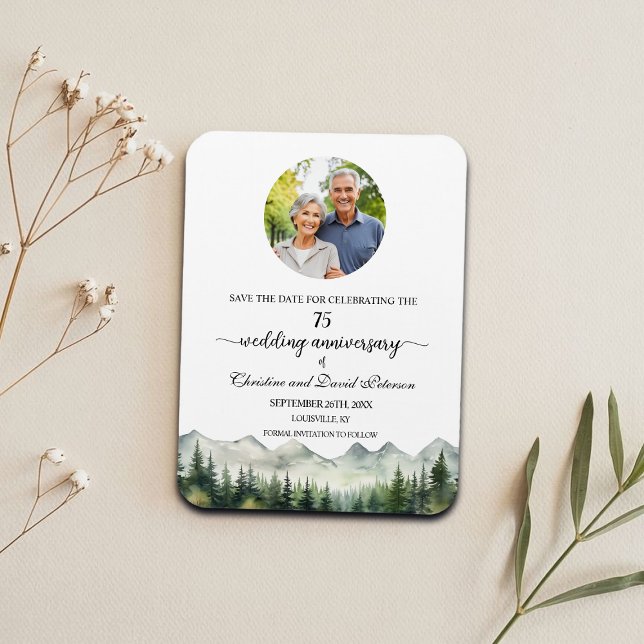 Magnet Flexible Mountain Pine 75 Wedding Anniversary Save the Date (Créateur téléchargé)