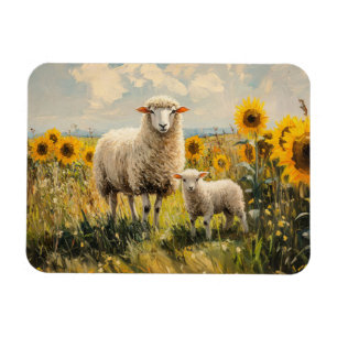 Magnet Flexible Mouton et agneau Tournesol Champ flexible