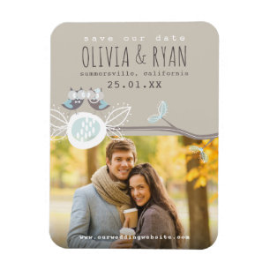 Magnet Flexible Mr & Mrs Blue Mariage Owls Enregistrer La Date Pho