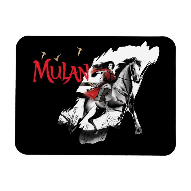 Magnet Flexible Mulan Riding Black Vent Aquarelle Art (Horizontal)