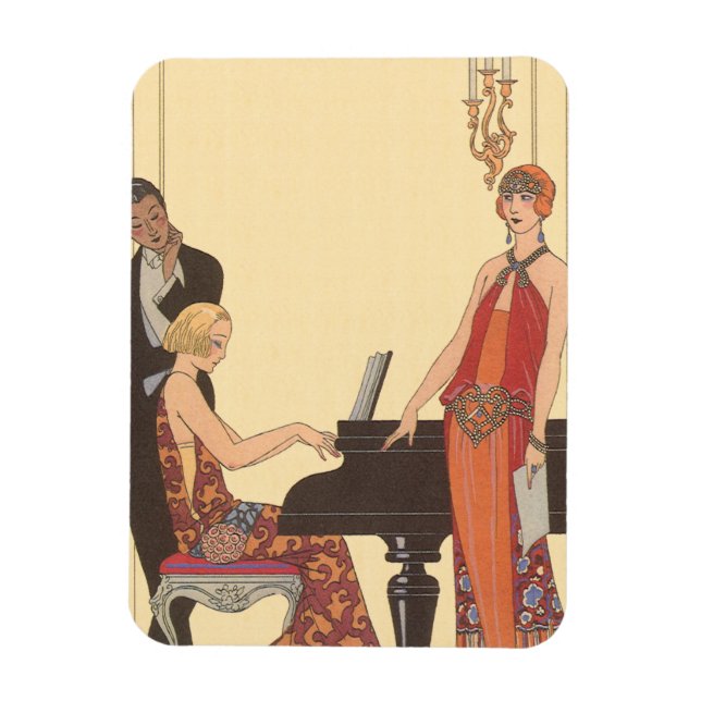 Magnet Flexible Musique vintage, chanteur de piano Art Déco (Vertical)