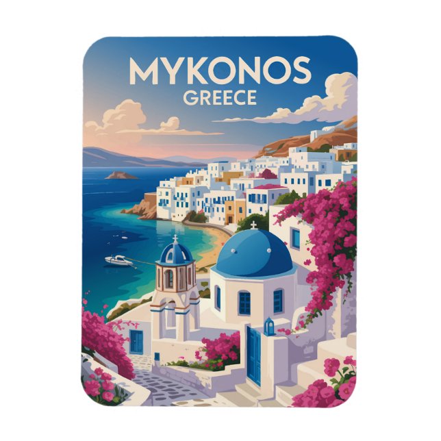 Magnet Flexible Mykonos Greece Coast Travel Art Vintage (Vertical)
