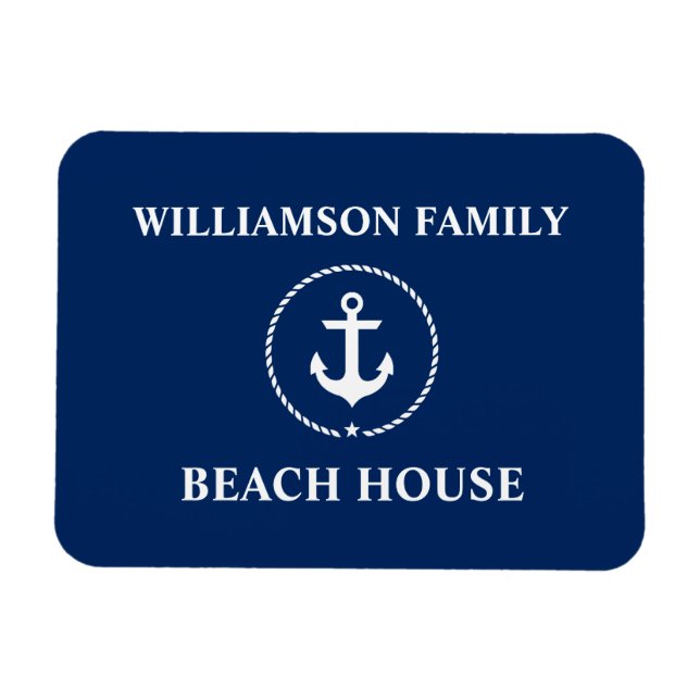 Magnet Flexible Nautical Beach House Nom de famille Ancre Marine B (Horizontal)