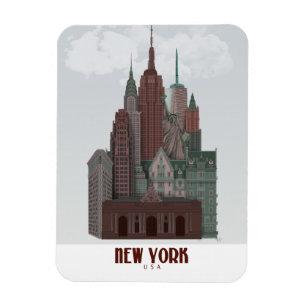 Magnet Flexible New York dans les nuages - Rouge foncé et vert