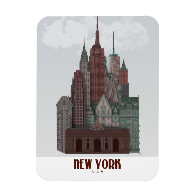 Magnet Flexible New York dans les nuages - Rouge foncé et vert (Vertical)