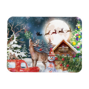 Magnet Flexible Noël Camion Rouge Père Noël Rustique Vacances d'hi