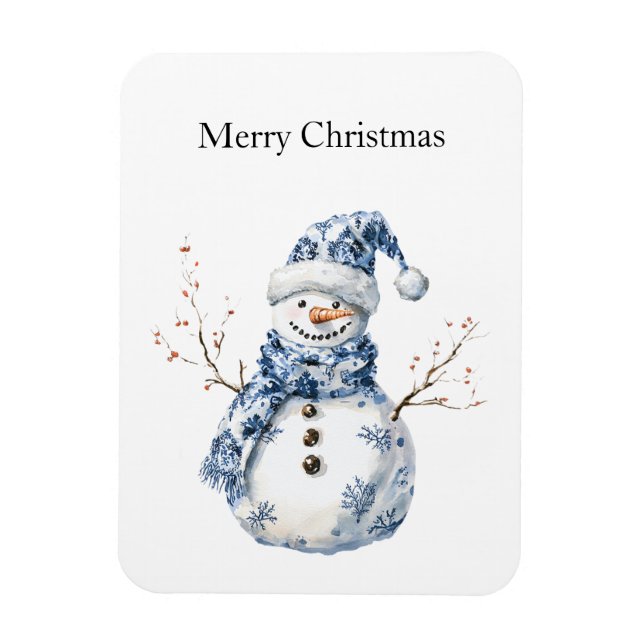 Magnet Flexible Noël Chic Bleu Blanc Snowman (Vertical)
