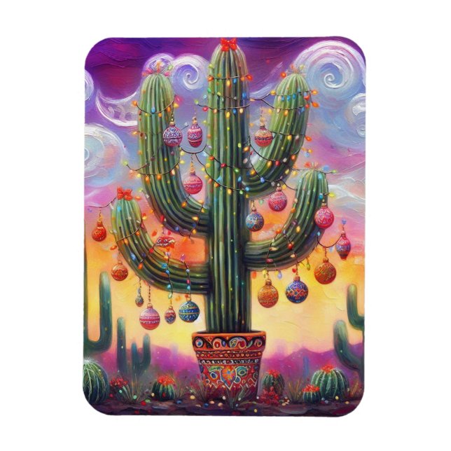 Magnet Flexible Noël dans le désert Sud-Ouest Saguaro Cactus (Vertical)