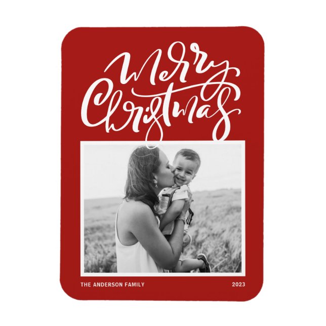 Magnet Flexible Noël de la photo Red Modern Calligraphie (Vertical)