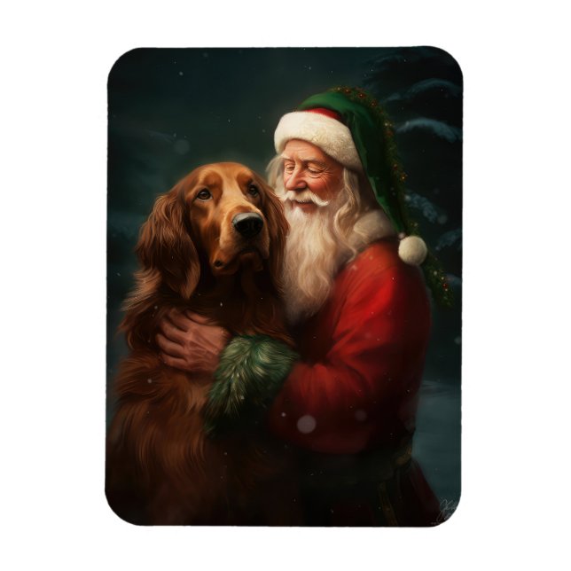Magnet Flexible Noël festif du Père Noël de l'Irish Red Setter (Vertical)