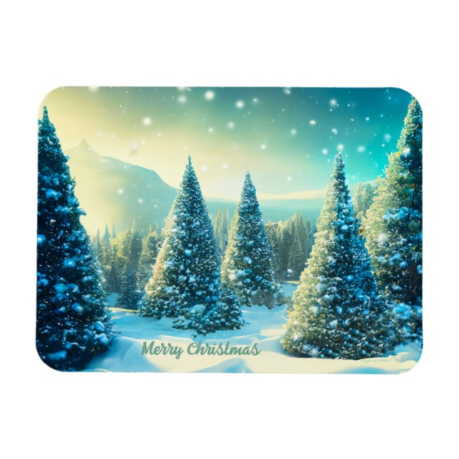 Magnet Flexible Noël Forêt de pins neigeux hiver Wonderland (Horizontal)