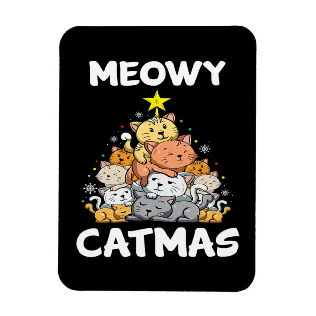 Magnet Flexible Noël Meowy Catmas Amoureux des chats Drôle cadeau  (Vertical)