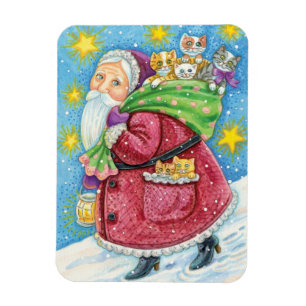 Magnet Flexible Noël mignon, Père Noël avec chatons et chats !