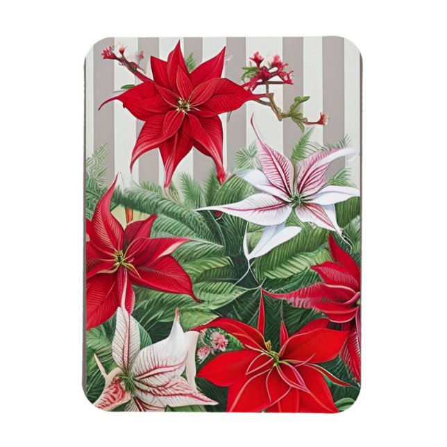 Magnet Flexible Noël Rouge Amaryllis et Poinsettias (Vertical)