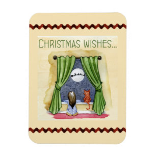 Magnet Flexible Noël Souhaite Mignonne Enfant & Kitty Chat Noël