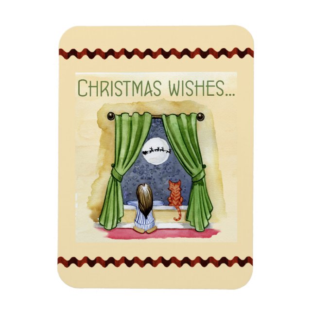 Magnet Flexible Noël Souhaite Mignonne Enfant & Kitty Chat Noël (Vertical)