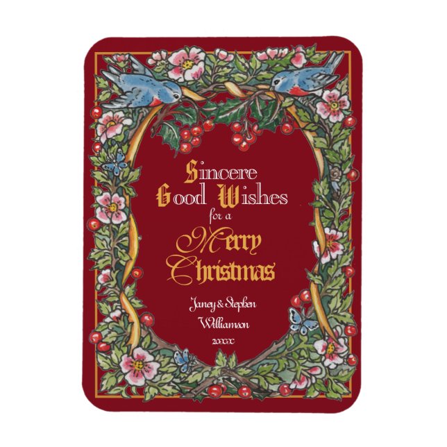 Magnet Flexible Noël victorien personnalisé Oiseau floral Bourgogn (Vertical)