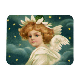 Magnet Flexible Noël vintage, ange victorien avec des étoiles doré