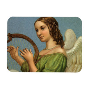 Magnet Flexible Noël vintage, Ange victorien avec Harpe musicale