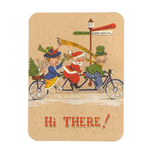 Magnet Flexible Noël vintage, le Père Noël à bicyclette