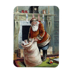 Magnet Flexible Noël vintage, Saint Nicolas au coin du feu
