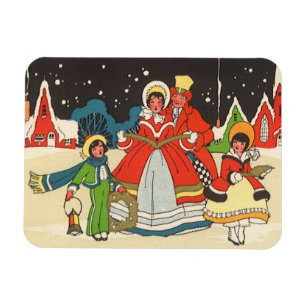 Magnet Flexible Noël vintage, une famille chantant des chants de N