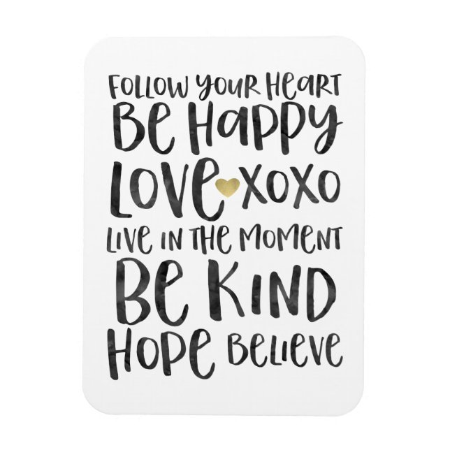 Magnet Flexible Noir Aquarelle Mots Inspirationnels Gold Heart (Vertical)