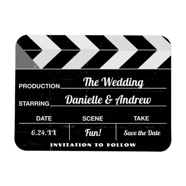 Magnet Flexible Noir Blanc Clignotement de la carte Mariage Enregi (Horizontal)
