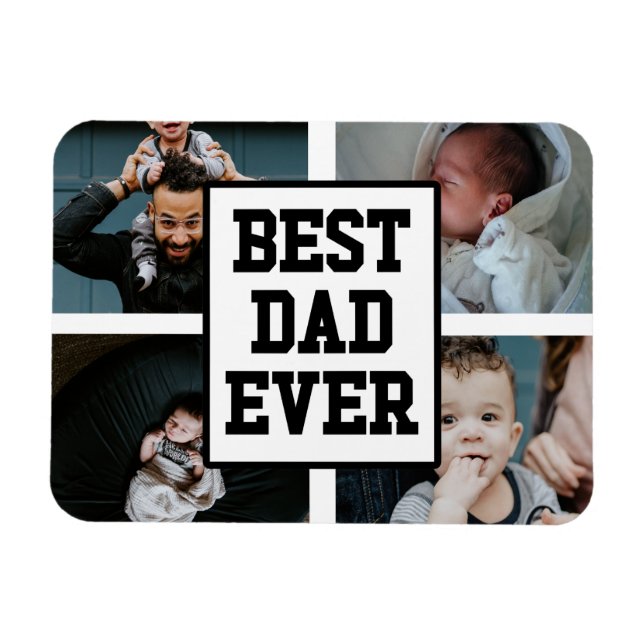 Magnet Flexible Noir Blanc Meilleur Papa Jamais Photo Personnalisé (Horizontal)