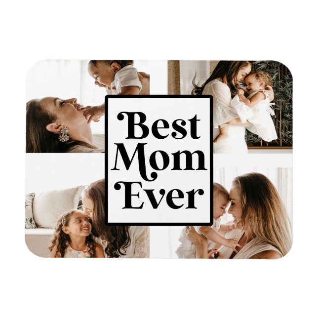 Magnet Flexible Noir Blanc Meilleure Maman Jamais Photo personnali (Horizontal)