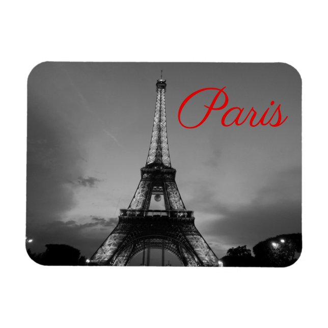 Magnet Flexible Noir Blanc Paris Nuit Tour Eiffel européenne (Horizontal)