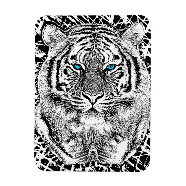 Magnet Flexible Noir et Bleu Yeux Design Tiger (Vertical)