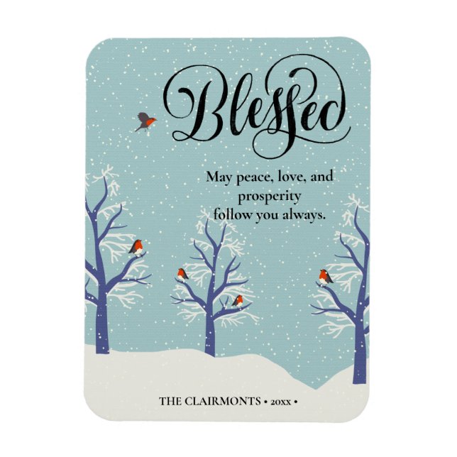 Magnet Flexible Noir moderne Élégant Script BLEESESED Cardinal Bir (Vertical)