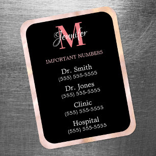 Magnet Flexible Noir Rose et Blanc Numéros Importants Monogrammés