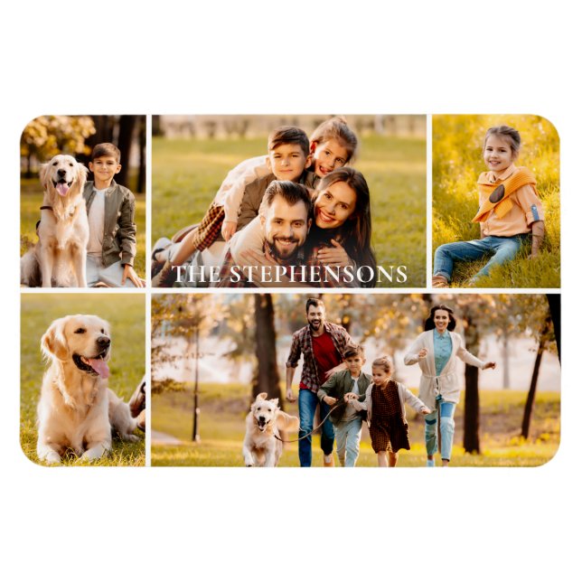 Magnet Flexible Nom de famille 5 Photo Collage (Horizontal)
