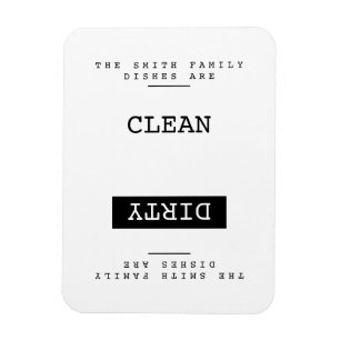 Magnet Flexible Nom de famille Vaisselle Propre Sale Noir & Blanc