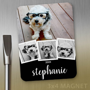 Magnet Flexible Nom de script de collage photo tendance blanc noir
