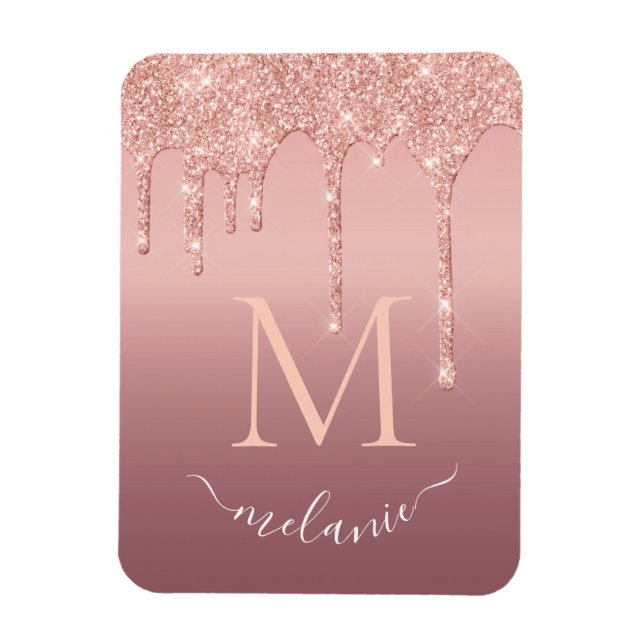 Magnet Flexible Nom du monogramme Rose texte Parties scintillant d (Vertical)