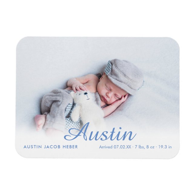 Magnet Flexible Nom du script photo simple Faire-part de naissance (Horizontal)