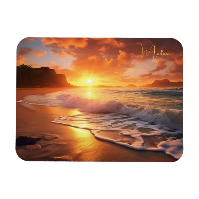 Magnet Flexible Nom personnalisé Tropical Beach Sunset (Horizontal)