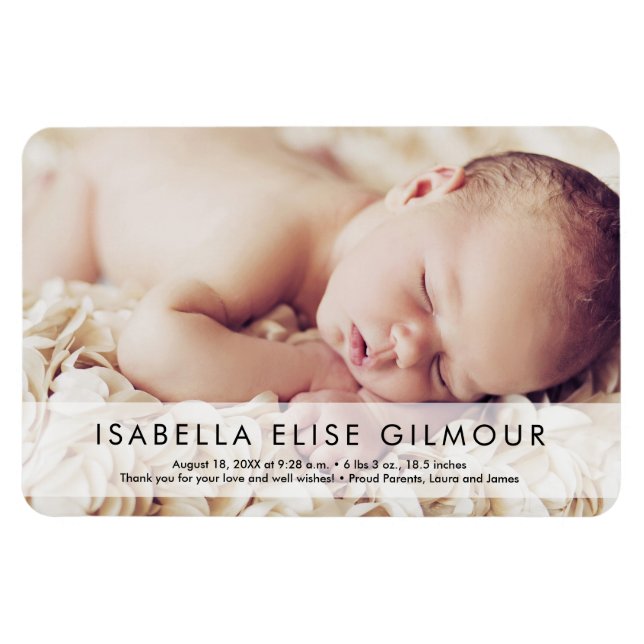 Magnet Flexible Nom photo moderne Birth Stat Nouveau-né Fille (Horizontal)