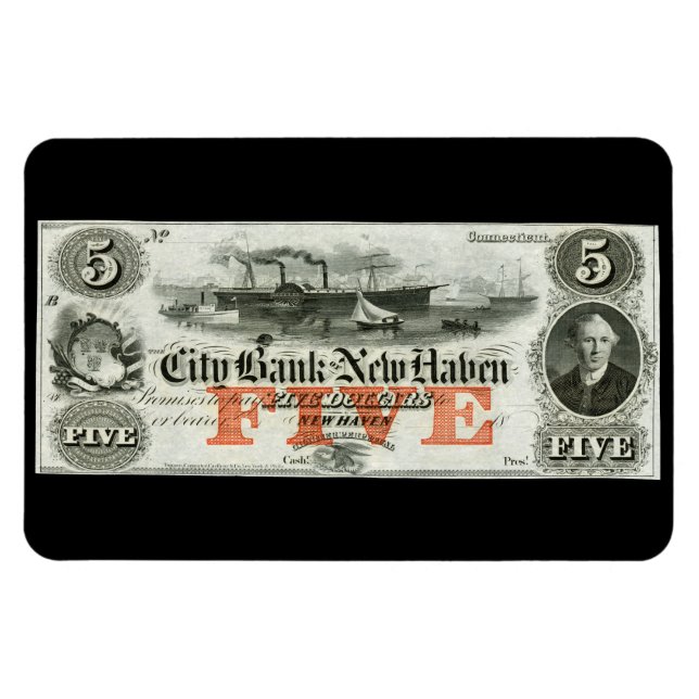 Magnet Flexible Note de cinq dollars de New Haven 1855 (Horizontal)