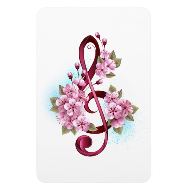 Magnet Flexible Notes de clef musicale en treble avec des fleurs S (Vertical)