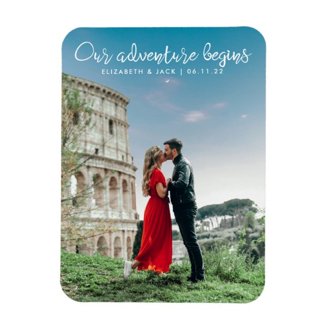 Magnet Flexible Notre aventure commence Photo Enregistrer la date (Vertical)