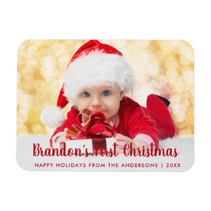 Magnet Flexible Notre premier Magnat photo de Noël Rouge Script