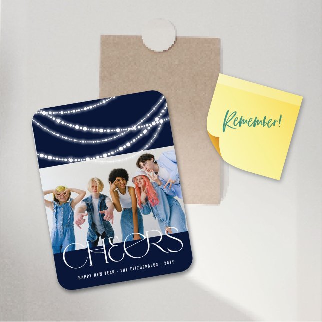 Magnet Flexible Nouvel An Salutations Flammes Étincelantes Photo (New Year Cheers Sparkling Lights Stylish Photo Flexible Magnet @ fat_fa_tin)