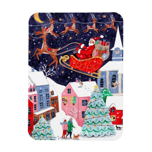 Magnet Flexible Nuit avant Noël Village Carte de vacances (Vertical)