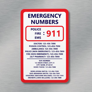 Magnet Flexible Numéros d'urgence à domicile Liste de contacts uti
