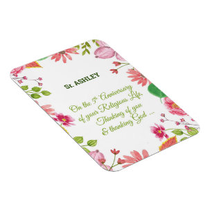 Magnet Flexible Nun Religious 5th Anniversary Watercolor Flowers