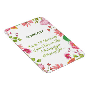 Magnet Flexible Nun Religious 75e Anniversaire Fleurs aquarelles